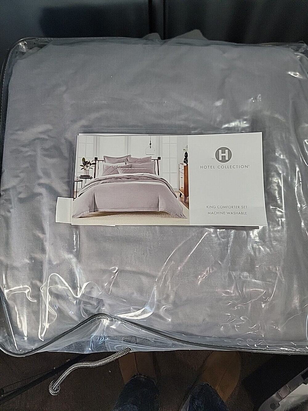 Hotel Collection Linen Blend 3pc King Comforter Set Grey New Sealed Bag
